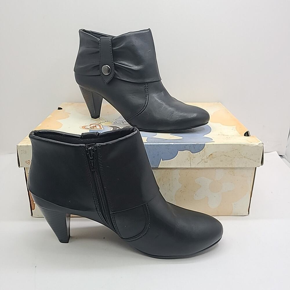 Mudd Black Faux Leather High Heel Ankle Boots Zip Booties Y2k 90s Size 10